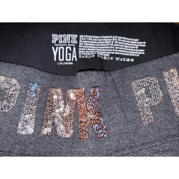 Victoria's Secret "PINK" Yoga Pants; Dark Gray w/Sequin Waistband - NEW! Size Lg - Picture 6 of 9
